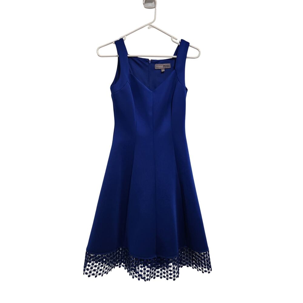 Donna Ricco Lace Trim Fit & Flare Midi Dress Sleeveless Sweetheart Blue Size 2